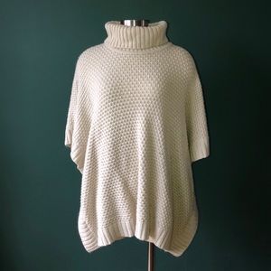Cream Turtleneck Sweater Poncho